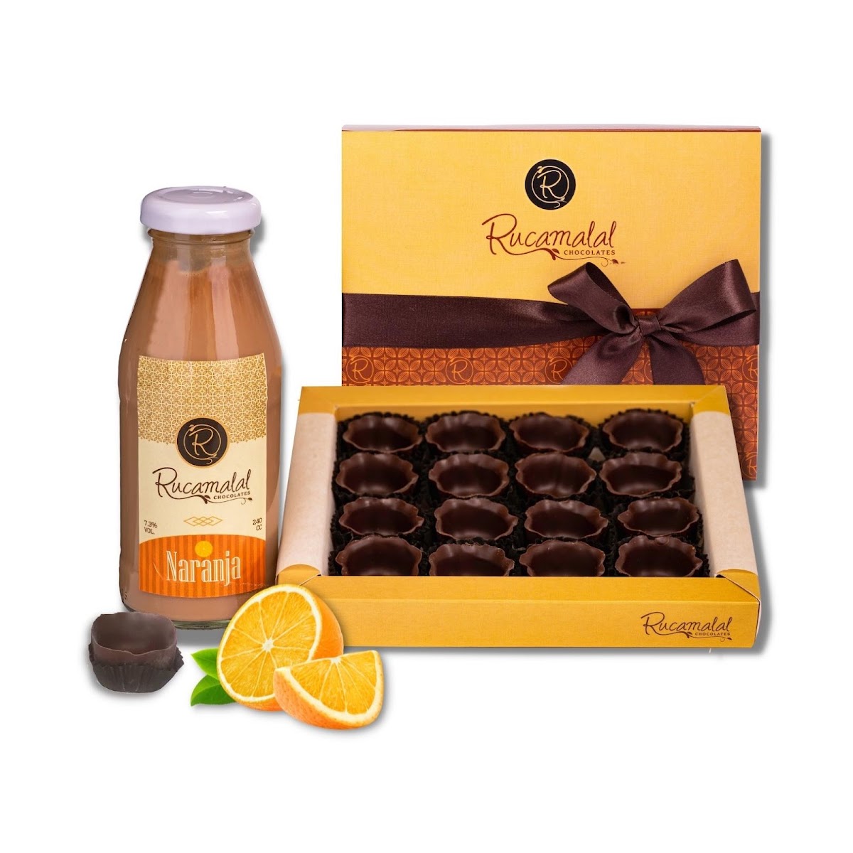 Set de Licor de naranja + 25 vasitos de chocolate